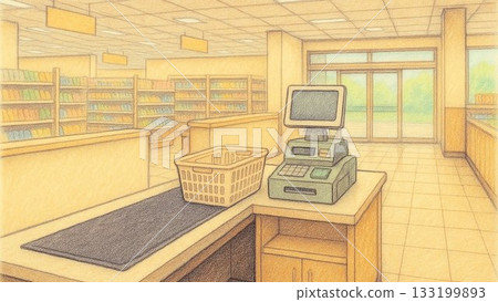 超市收銀台前的空無一人。 133199893