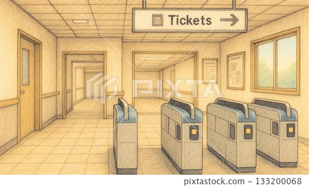 空無一人的車站檢票口和候車大廳景色 133200068