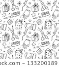 Seamless pattern with doodle elements of a hairdressing Shop and Christmas decor. Vector illustration for winter design. 133200189