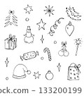 Doodle set of elements on theme of Christmas and New Year. Simple hand draw vector illustration for designs. 133200199