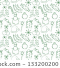 Cute doodle seamless pattern with New Year and winter symbols. Design for Christmas 133200200