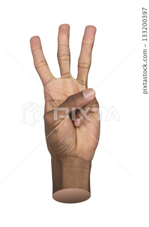 Three finger gesture. African man raising hand with confident expression, symbol of communication, Three finger gesture. African man raising hand with confident expression, symbol of communication, 133200397