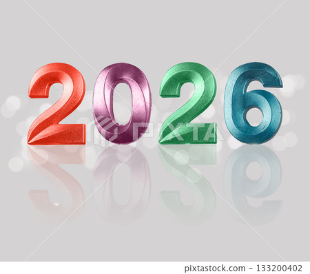 2026 celebration concept. Bright shiny number with colourful light, elegant festive design 133200402