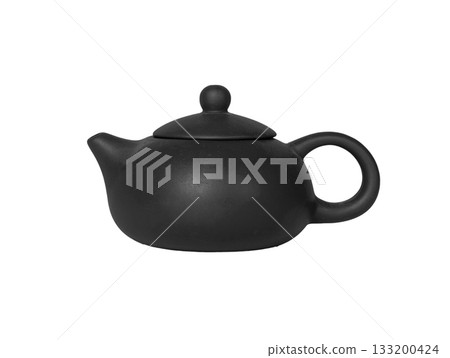 Elegant ceramic teapot. Classic porcelain vessel with smooth surface, curved handle, and refined Elegant ceramic teapot. Classic porcelain vessel with smooth surface, curved handle, and refined 133200424