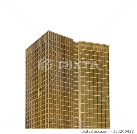 Golden skyscraper with modern glass facade reflecting sunlight, symbolizing urban growth, luxury, Golden skyscraper with modern glass facade reflecting sunlight, symbolizing urban growth, luxury, 133200428