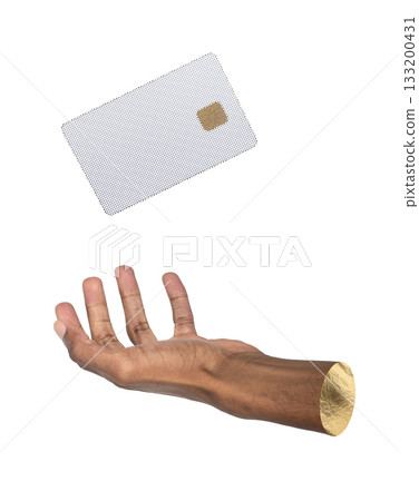 Hand reaching for falling credit card with golden chip, concept of finance, digital payment and Hand reaching for falling credit card with golden chip, concept of finance, digital payment and 133200431