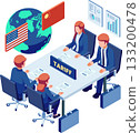 Isometric Trade War Tariff Negotiations Table 133200478