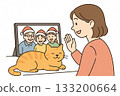 A cat lying in front of the tablet is bothering me on Christmas 133200664