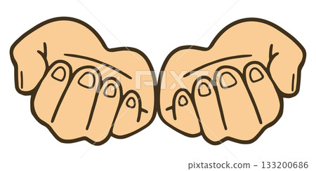 兩隻手掌向上，象徵給予和接受。向量圖，白色背景。 133200686