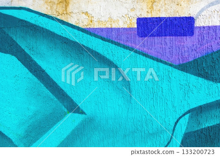 Abstract Geometric Street Art Mural in Aqua, Purple, Yellow for Urban 2000s Vibe Abstract Geometric Street Art Mural in Aqua, Purple, Yellow for Urban 2000s Vibe 133200723