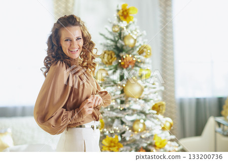 Smiling Woman, Festive Christmas Portrait Smiling Woman, Festive Christmas Portrait 133200736