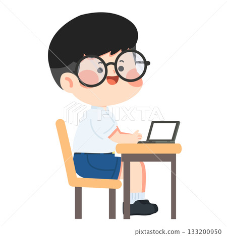 Illustration of Student Using Laptop at Desk Illustration of Student Using Laptop at Desk 133200950