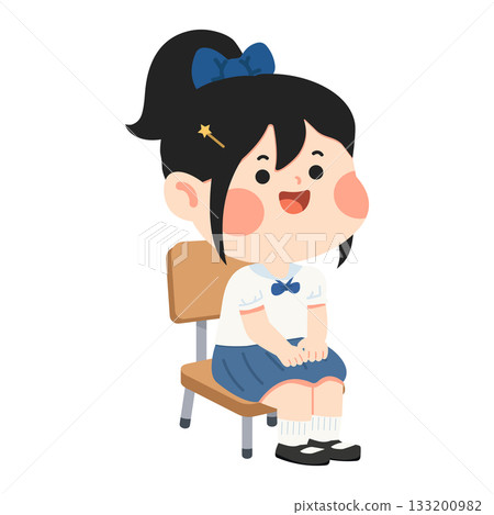 Illustration of Schoolgirl Sitting on a Chair 133200982