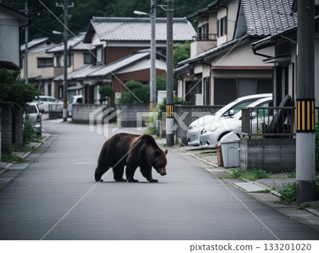 AI-generated image of a brown bear appearing in residential areas and suburban areas 133201020