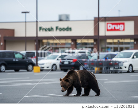 AI-generated image of a brown bear appearing in residential areas and suburban areas 133201021