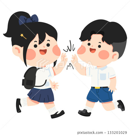 Illustration of School Kids Giving a High Five 133201029