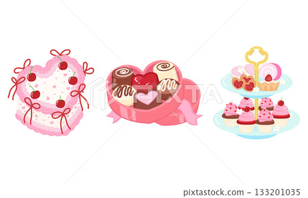 Cute Valentine sweet treats, cake, chocolate box, and high tea clipart Cute Valentine sweet treats, cake, chocolate box, and high tea clipart 133201035