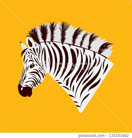 Zebra head isolated on warm orange background. Vector illustration. 133201082