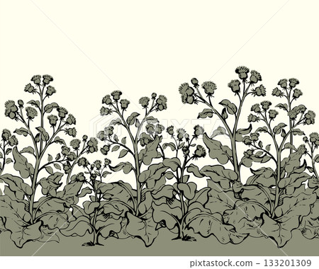 Big blooming burdock. Vector drawing Big blooming burdock. Vector drawing 133201309