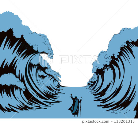 Moses with the staff. Vector drawing 133201313