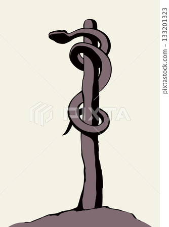 The serpent on the pole. Vector drawing 133201323