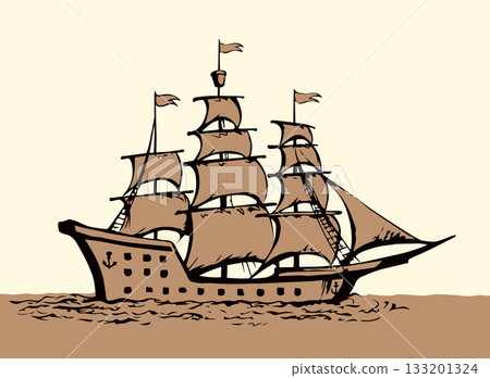 Sailing vessel. Vector drawing ship Sailing vessel. Vector drawing ship 133201324