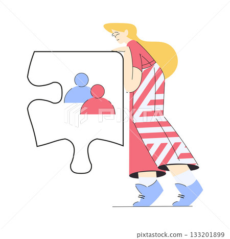 Woman Hold Big Jigsaw Puzzle Connecting Element Together Vector Illustration Woman Hold Big Jigsaw Puzzle Connecting Element Together Vector Illustration 133201899