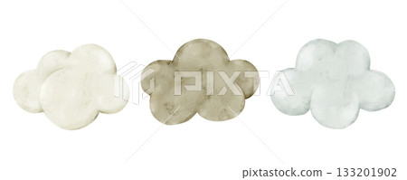Set of different fluffy clouds. Watercolor isolated pastel weather clipart. Set of meteorology and climate elements for kids lessons, preschool posters, educational worksheets, learning materials. Set of different fluffy clouds. Watercolor isolated pastel weather clipart. Set of meteorology and climate elements for kids lessons, preschool posters, educational worksheets, learning materials. 133201902