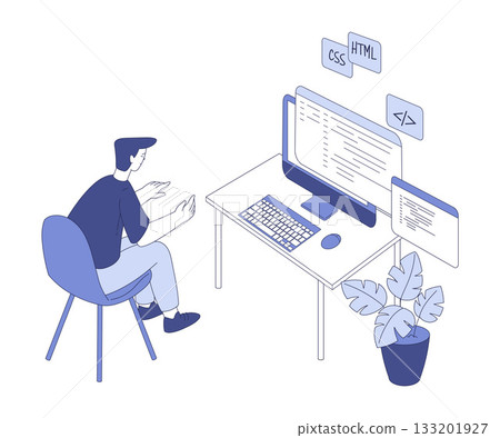 Programming with Man Character Working on Web Application Development Vector Illustration 133201927