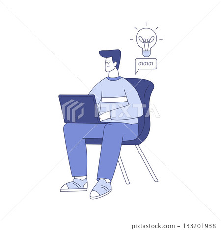Programming with Man Character with Laptop Working on Web Application Development Vector Illustration Programming with Man Character with Laptop Working on Web Application Development Vector Illustration 133201938