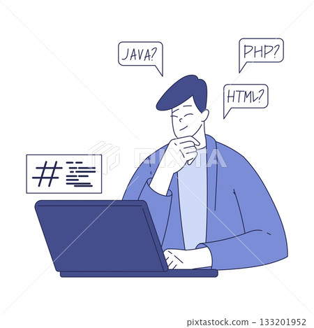 Programming with Man Character Working on Web Application Development Vector Illustration Programming with Man Character Working on Web Application Development Vector Illustration 133201952