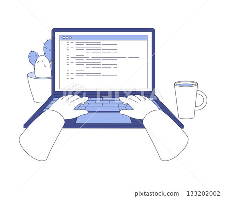Programming with Hands at Laptop Write Code as Web and Application Development Vector Illustration 133202002