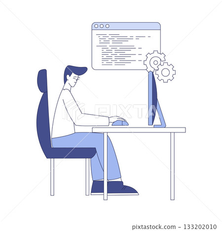 Programming with Man Character Working on Web Application Development Vector Illustration 133202010