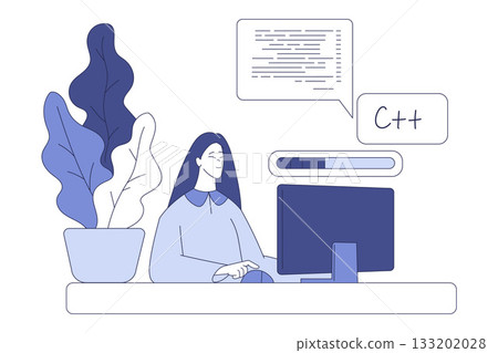Programming with Woman Character Working on Web Application Development Vector Illustration 133202028