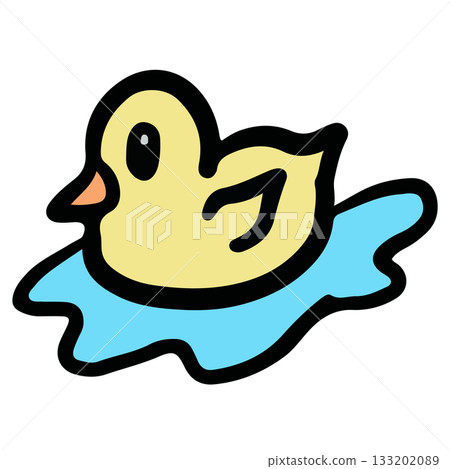 Hand drawn illustrations of duck in lake for animal, zoo, souvenir shop, cartoon character, comic, mascot, cute patch, shirt print, sticker, plush toy, kid doll, trip, travel, vacation, vet, icon 133202089