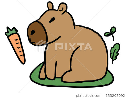 Cute hand drawn illustrations of capybara and carrot for animal, zoo, souvenir shop, decoration, stickers, kid drawing style, icon, patch, brooch, plush toy, kid doll, cartoon character, comic, mascot Cute hand drawn illustrations of capybara and carrot for animal, zoo, souvenir shop, decoration, stickers, kid drawing style, icon, patch, brooch, plush toy, kid doll, cartoon character, comic, mascot 133202092