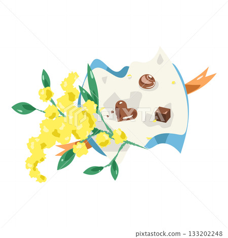 含羞草花與包裝紙巧克力的插圖 133202248