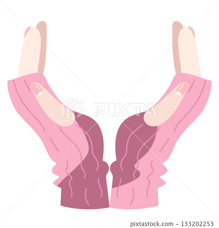 Illustration of a pose with hands sticking out of pink knit sleeves Illustration of a pose with hands sticking out of pink knit sleeves 133202253