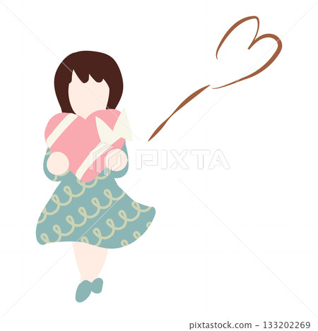 Illustration of a girl holding a heart-shaped present 133202269