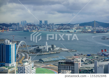 Cityscape of Busan Metropolitan City and Busan harbor in Busan, South Korea Cityscape of Busan Metropolitan City and Busan harbor in Busan, South Korea 133202846