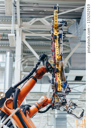 Automotive production line. Robotic Welding car body. Modern car Assembly plant 133202919