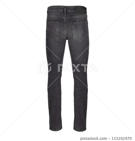 Mens dark grey washed jeans back view 133202970