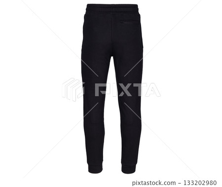 Mens black cuffed jogger pants back view isolated Mens black cuffed jogger pants back view isolated 133202980