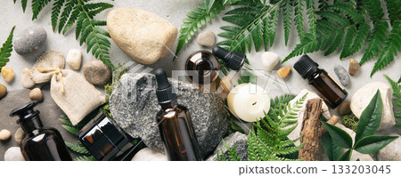Natural Wellness Setup with Essential Oils and Botanicals 133203045