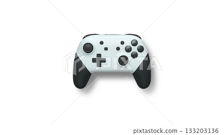 Wireless gaming controller flying in air isolated on white background, symbolizing gaming technology concept 133203136