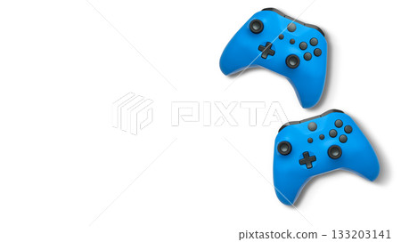 Wireless gaming controllers flying in air isolated on white background, symbolizing gaming technology concept 133203141