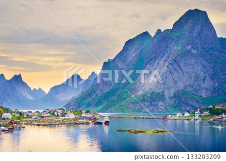 Fjord and mountains landscape. Lofoten islands Norway 133203209
