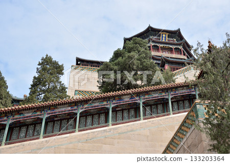 Stairs to the Tower of Buddhist Incense (Foxiangge) on the Longevity Hill of The Summer Palace in Beijing, China Stairs to the Tower of Buddhist Incense (Foxiangge) on the Longevity Hill of The Summer Palace in Beijing, China 133203364
