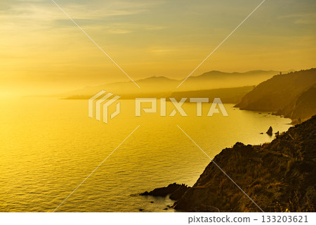 Spanish coast landscape, cliffs in Andalusia. 133203621