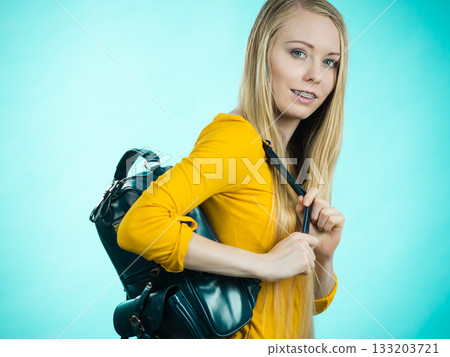 Teen girl with school backpack Teen girl with school backpack 133203721
